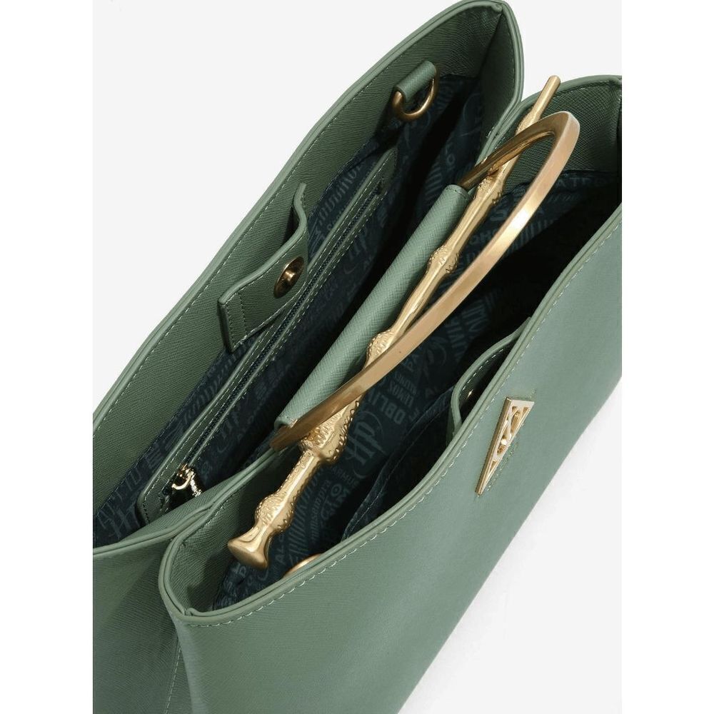 Loungefly Harry Potter Deathly Hallows Elder Wand Green Gold Handbag Purse - Picture 5 of 5